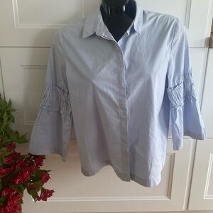ESPRIT edc light blue button down poplin blouse with  bell sleeves Size Large